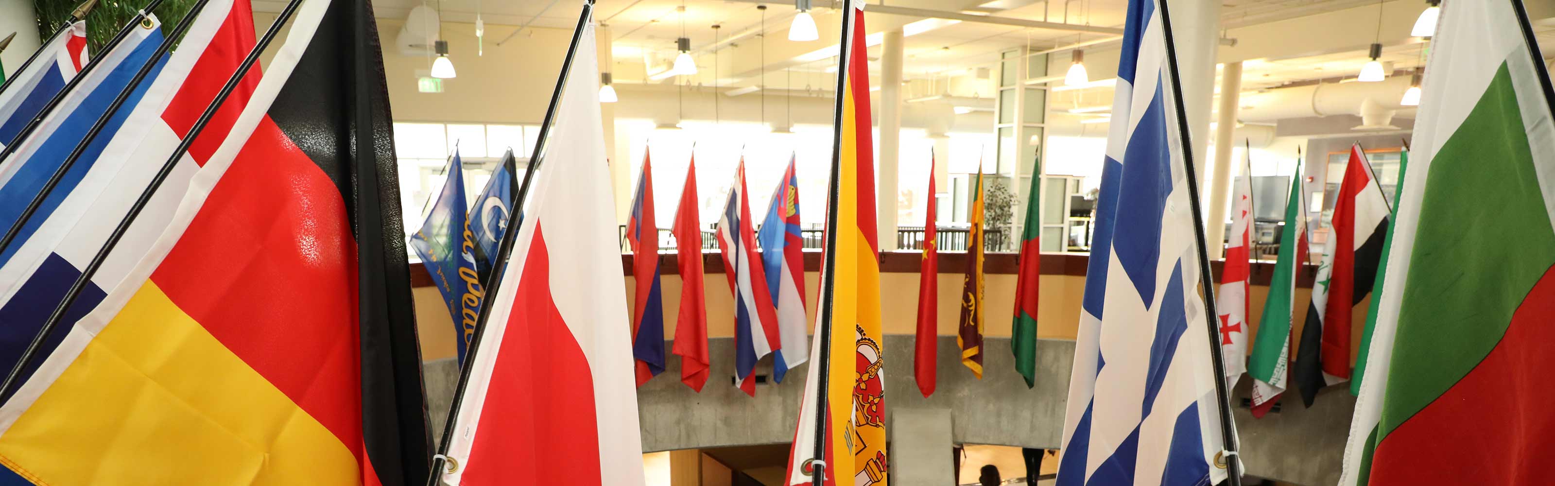 SMSU campus display of international flags