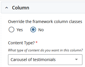 select carousel of testimonials component