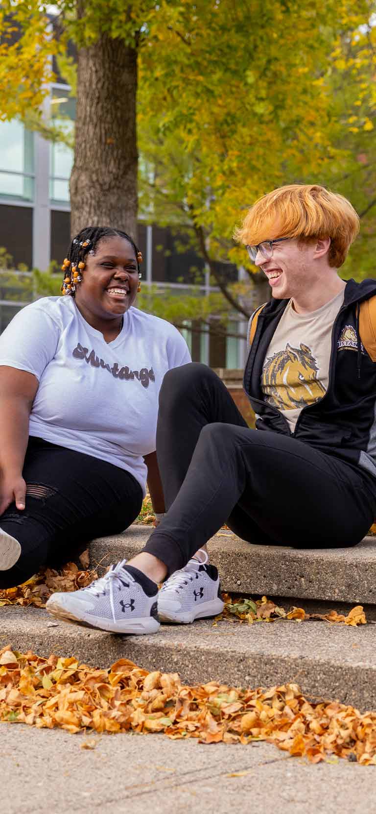 Students sitting in the courtyard talking