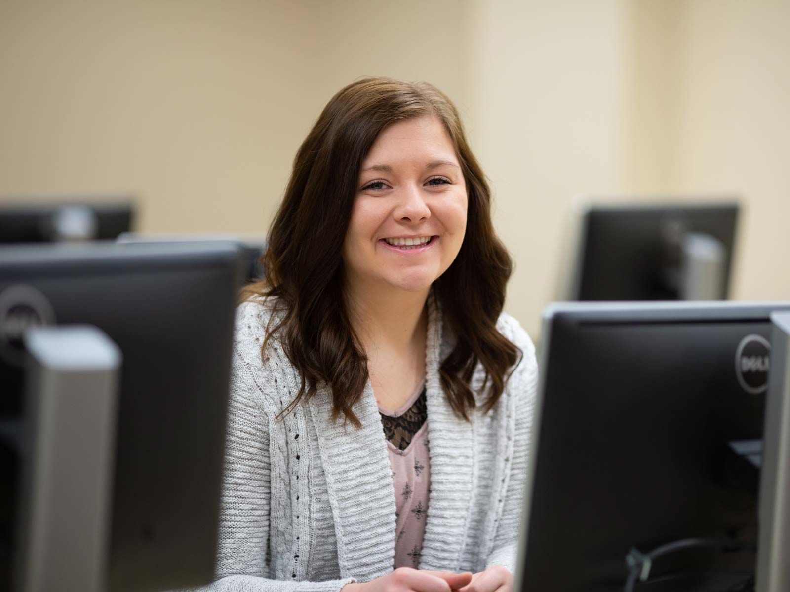 nursing student at computer